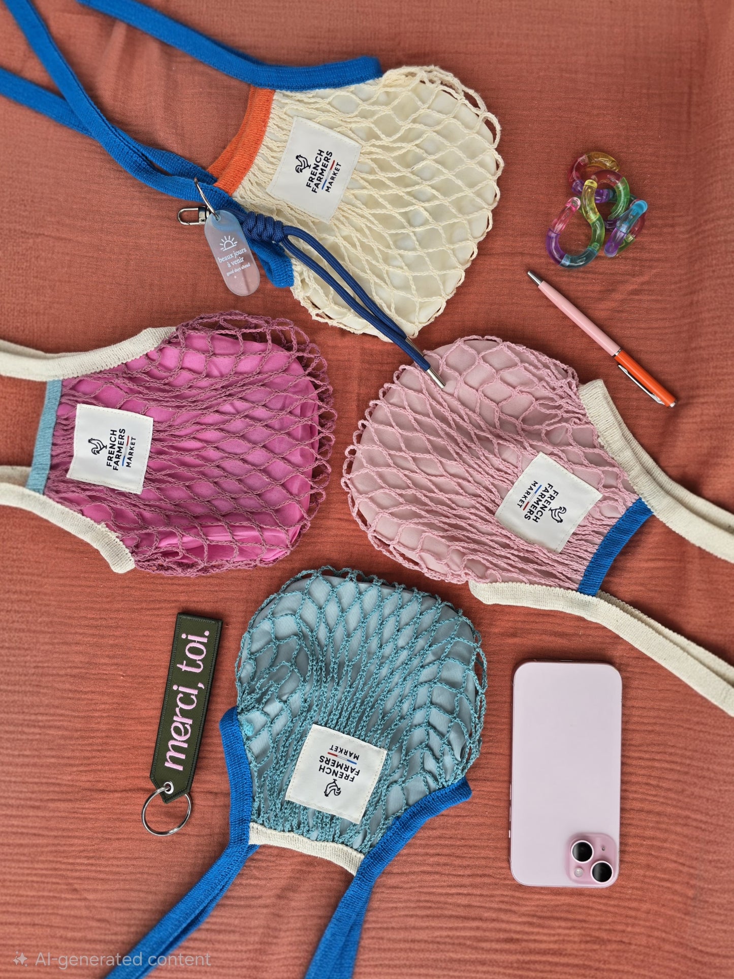 Mini French Sling Net Bag - Hot Pink