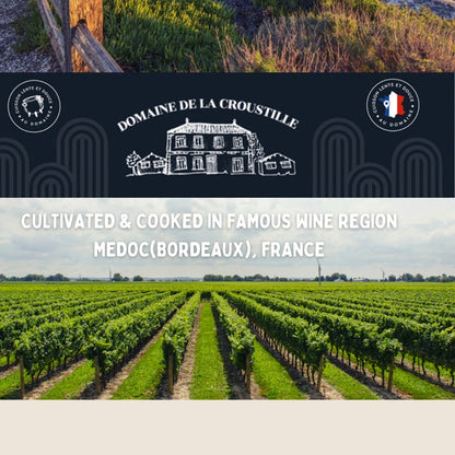 Promotional image for Domaine de la Croustille sea salt, featuring a coastal landscape and vineyards.