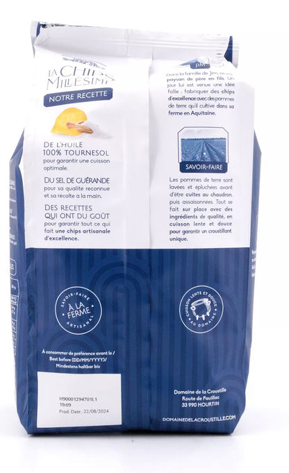 Blue package with white label on a white background